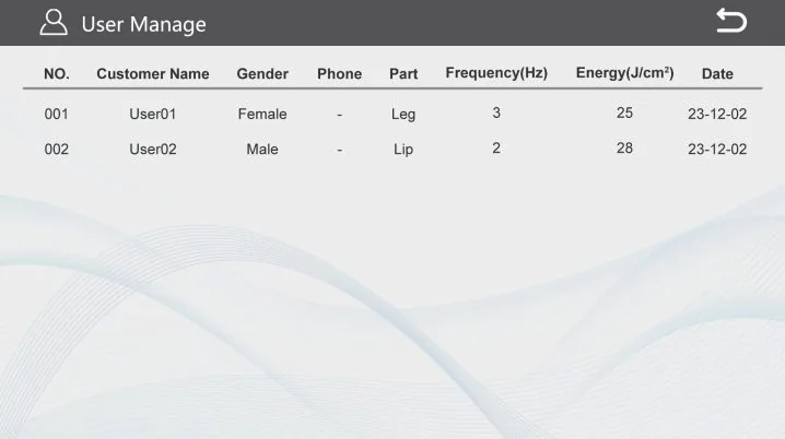Client management screen